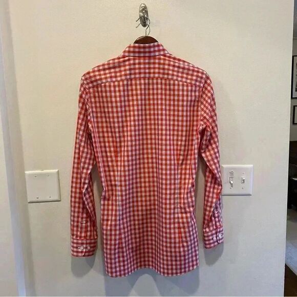 Bonobos wrinkle free tailored slim fit button down Shirt in red plaid mens 15/34 - Picture 5 of 8
